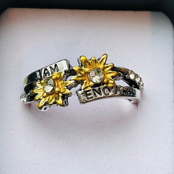 Woman's Size 7 925 Sterling Silver Sunflower Ring With Stylish Rhinestones - Picture 4 of 9